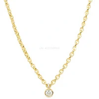 Colar Elos Pin Cravação Inglesa Redondo Cristal Ouro