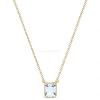 Colar Prata 925 Retangular Cravação Inglesa Topázio Azul Natural Ouro