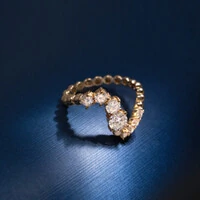 Anel Prata 925 Wave Bolinhas Pontos Moissanites Ouro