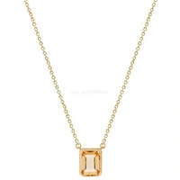 Colar Prata 925 Retangular Cravação Inglesa Citrino Natural Ouro