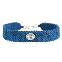 Pulseira Macrame Prata 925 Oval Topázio Azul