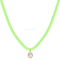 Colar Colors Neon Pingente Oval Cristal Ouro