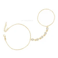 Pulseira de Mão Prata 925 5 Pontos de Luz Ouro