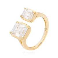 Anel Prata 925 Duplo Baguetes Moissanite Ouro