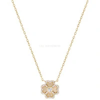 Colar Prata 925 Trevo Plisse Cravejado Ouro