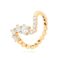 Anel Prata 925 Wave Bolinhas Pontos Moissanites Ouro