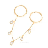 Anel Prata 925 Duplo Corrente Charms Moissanites Ouro
