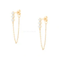 Brinco Prata 925 Trio Moissanite Correntinha Ouro