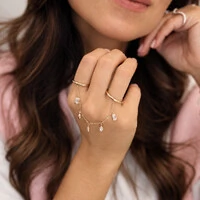 Anel Prata 925 Duplo Corrente Charms Moissanites Ouro