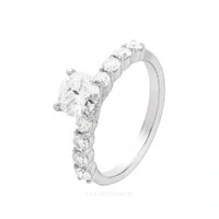 Anel Prata 925 Meia Aliança Solitário 6.5 mm Moissanites