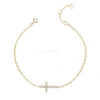 Pulseira Prata 925 Delicada Cruz Cravejada Ouro