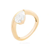 Anel Prata 925 Wave Gota Cristal Ouro