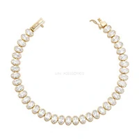 Pulseira Prata 925 Riviera Oval Cravação Inglesa Ouro