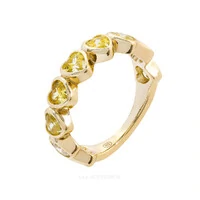 Anel Prata 925 Meia Aliança Corações Yellow Fancy Ouro