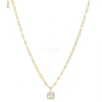 Colar Elos Pin Cravação Inglesa Quadrado Cristal Ouro