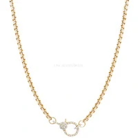 Colar Prata 925 Elo Entrelaçado Fecho Cravejado Ouro - 45 cm