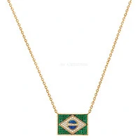 Colar Prata 925 Bandeira do Brasil Ouro