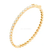 Bracelete Prata 925 Corações Inglesa Ouro