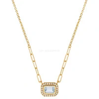 Colar Prata 925 Retangular Glam Topázio Azul Natural Ouro