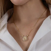 Colar Prata 925 Medalha Espírito Santos Moissanites