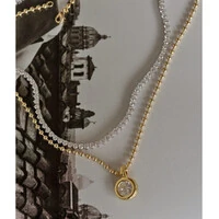 Colar Bolinhas Pingente Redondo Cristal Ouro