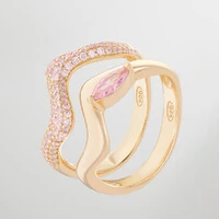 Anel Prata 925 Waves Cravejado Kunzita Ouro