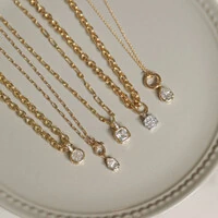 Colar Elos Pin Cravação Inglesa Redondo Cristal Ouro