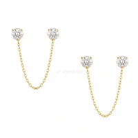 Brinco Prata 925 Duplo Correntinha Pontos 5 mm Moissanite
