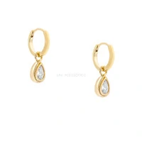 Argolinha Prata 925 Pingente Gota Inglesa Moissanite Ouro