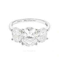 Anel Prata 925 Trio Oval Moissanites