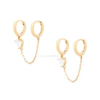 Argolinha Dupla Prata 925 Correntinha Pin Coração Cristal Ouro