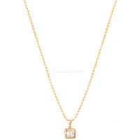 Colar Prata 925 Bolinhas Delicado Pingente Quadrado Cristal Ouro