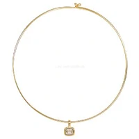 Colar Aro Trend Pingente Retangular Cristal Ouro
