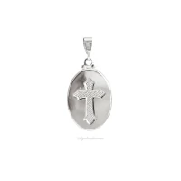 Pingente Medalha Oval Ródio Cruz Peq.