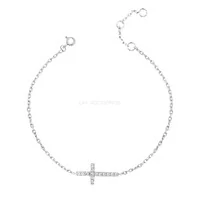 Pulseira Prata 925 Delicada Cruz Cravejada Rodio