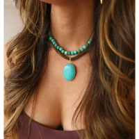 Colar Velvet Mocca Pin Oval Turquesa