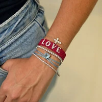 Pulseira Macrame Prata 925 LOVE Moissanite - Pink