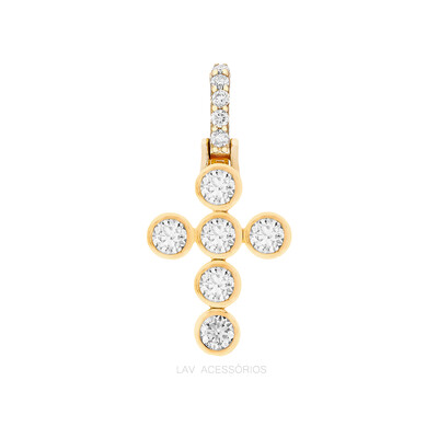 Foto Pingente Prata 925 Crucifixo Bianca Cravação Inglesa Moissanite Ouro