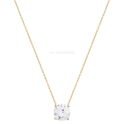 Foto Colar Prata 925 Ponto de Luz Moissanite 8 mm Ouro