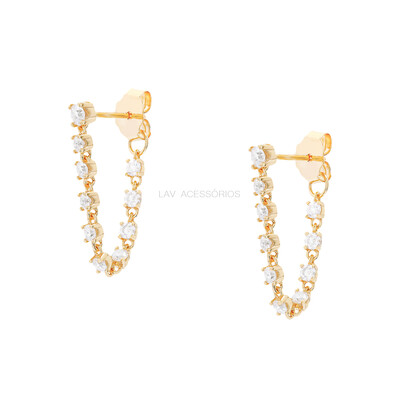 Foto Brinco Prata 925 Correntinha Riviera Moissanite Ouro