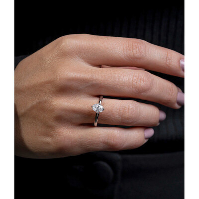 FotoAnel Prata 925 Solitário Oval Moissanite 5 mm