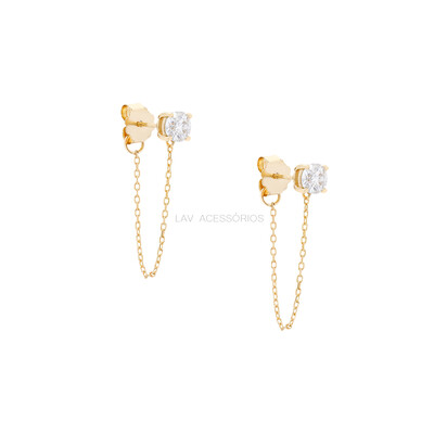 Foto Brinco Prata 925 Ponto de Luz Correntinha Moissanite