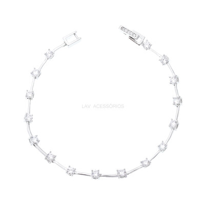 Foto Pulseira Prata 925 Riviera Navete Fio Faca Zirconias 3 mm