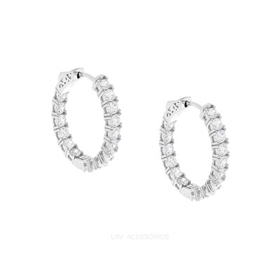 Foto Brinco Argola Prata 925 3 mm Cravejada 2,5 mm