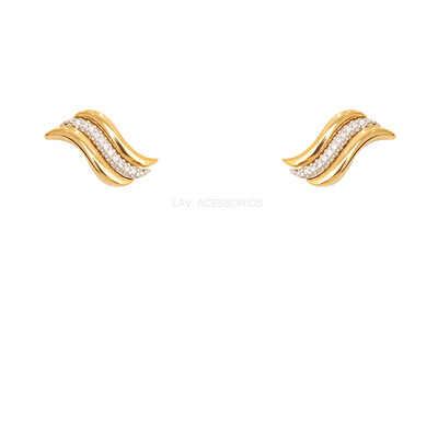 Foto Brinco Waves Gomos Pave Ouro