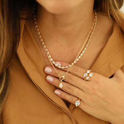 FotoColar Prata 925 Fecho Mosquetão Gotinha Moissanite Ouro