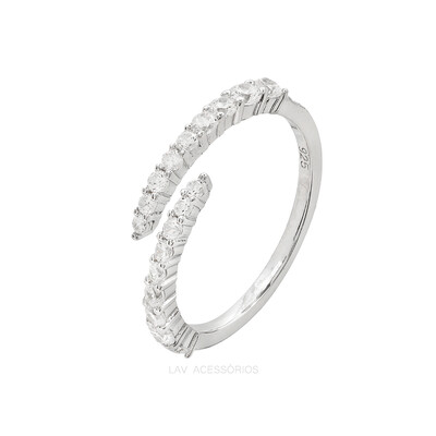 Foto Anel Prata 925 Entreaberto Meia Cravação Slim