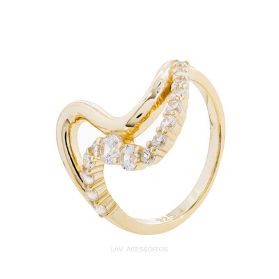 Foto Anel Prata 925 Wave Duplo Ouro
