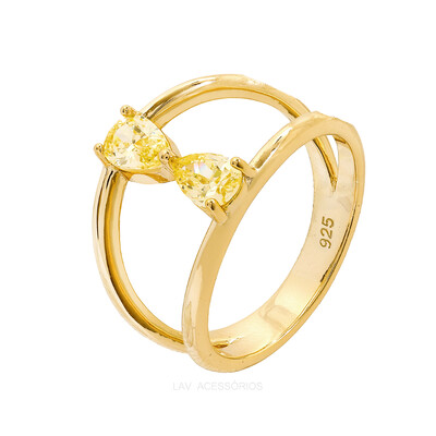 Foto Anel Prata 925 Vazado Duas Gotas Yellow Fancy