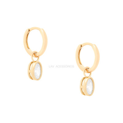 Foto Argolinha Prata 925 Pin Oval Inglesa Cristal Ouro